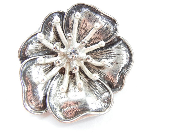 Antique Silver-tone Flower Slide Charm with Two Double Links