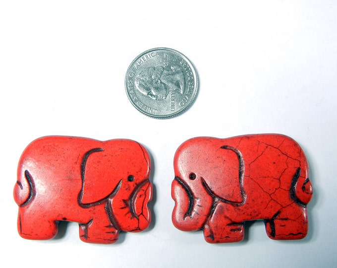 2 Large Red Magnasite Elephant Beads