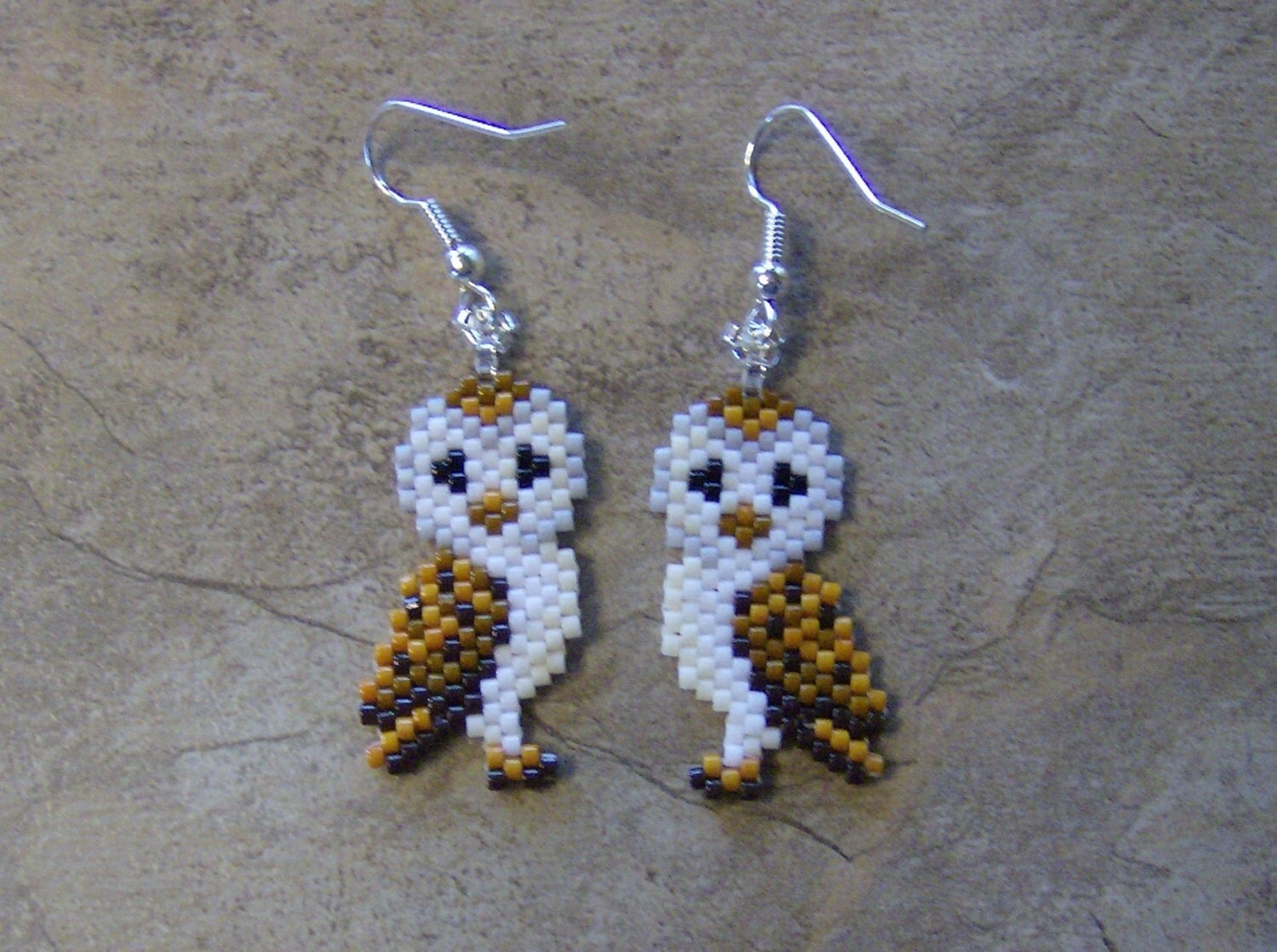 Owl Earrings Hand Made Seed Beaded 1040