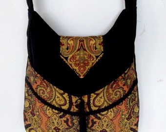 Paisley Bag Messenger Bag Bohemian Black Velvet Messenger bag Cross Body bag Shoulder Bag