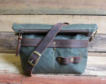 Waxed Canvas tote, Small zipper purse, crossbody zipper bag, waxed canvas purse, Zipper Top Traveler Handbag, free shipping
