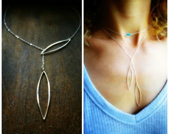 Minimal Sterling silver Y necklace, Lariat necklace, stylized leaf, modern, minimalist, layering necklace, otis b, geometric, briguysgirls