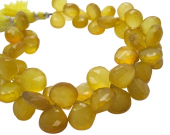 Yellow Chalcedony Briolette Beads, Yellow Chalcedony, Butterscotch Yellow, 10-12mm, Heart Briolettes, SKU 5057