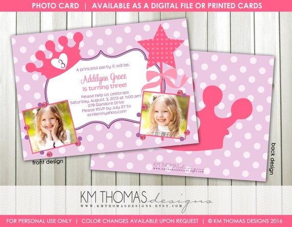 Princess Photo Birthday Invitation : Printable Princess Party Invitation - Princess Crown Invitation - Girl Birthday Invitation - BD137 Il_570xn