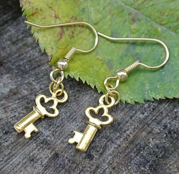 Key Earrings // Gold Key Earrings // Small Earrings // Charm