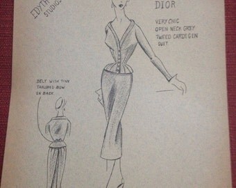 Vintage Edyth Sparag Fashion Illustration Print Dior 1950s
