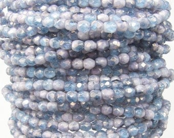 4mm Faceted 2 Tone Opaque Lavender and Transparent Tanzanite Firepolish Czech Glass Beads - Qty 50 (DW23)