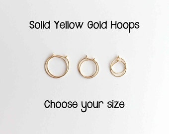 Thin Solid Yellow Gold Hoops in 14k or 18k. 14k Solid Gold Hoops. 18k Solid Gold Hoops. Small Hoop Earrings. Real Gold Earrings. Solid Gold