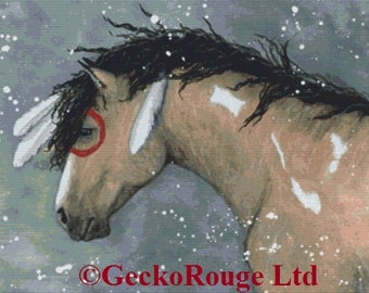 Horse cross stitch kit, AmyLyn Bihrle Art, 'Majestic Mustang Tahalo' , Counted cross stitc, Native horse, DMC materials used