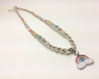 Beaded Rainbow Macrame Hemp Necklace (0213)