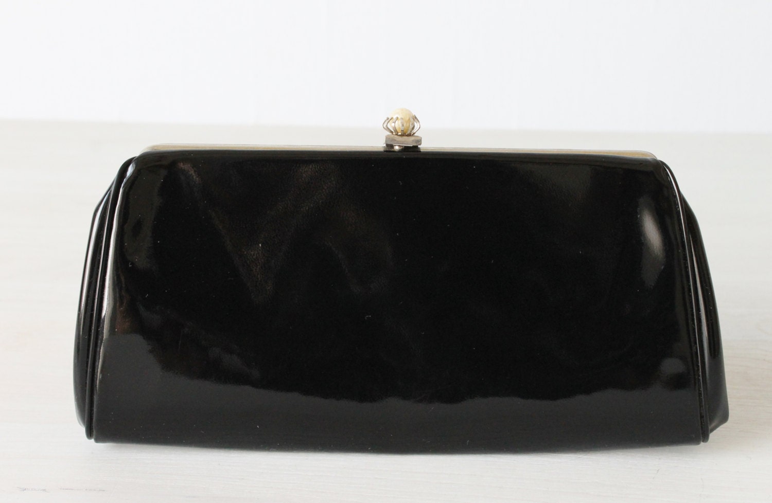 Vintage Black Patent Leather Clutch Purse Handbag / Evening