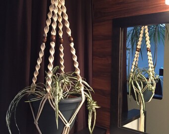 Macrame Plant Hanger Vanilla Color 4 WALNUT BEADS