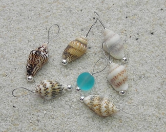 Seashell Knitting Stitch Markers - snag free loop markers - tiny seashell and beach sea glass beads - three loop sizes available