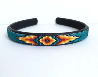 Headband - Navajo-Beaded - Matte Teal Green - Native American
