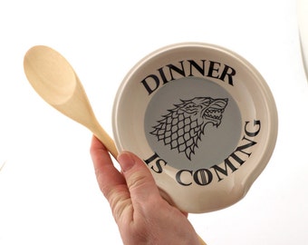 Game of Thrones spoon rest, Dinner is coming, House of Stark, Jon Snow home and living, kitchen, ceramics and pottery