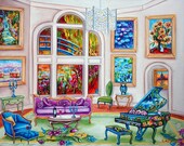 Fine Art Print, from Original Oil Painting, Music, Floral Piano, Monet Bridge, Purple Sofa, Elegance Monet by k Madison Moore Fine Art Print, from Original Oil Painting, Music, Floral Piano, Monet Bridge, Purple Sofa, Elegance Monet by k Madison Moore