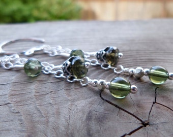 Rare Genuine Faceted Gem Quality Moldavite Gemstone Sterling Silver Dangle Earrings