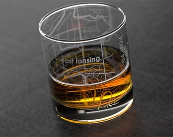 East Lansing - Michigan State - College Town Map Rocks Glass