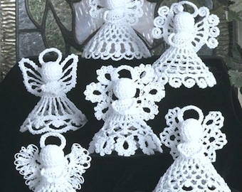 INSTANT DOWNLOAD PDF Vintage Crochet Pattern Angels Six Designs Christmas Tree Decorations Holiday Ornament Tree Trims