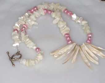 Pink and Cream Freshwater Pearl Necklace, Freshwater Pearl Necklace, Summer Necklace