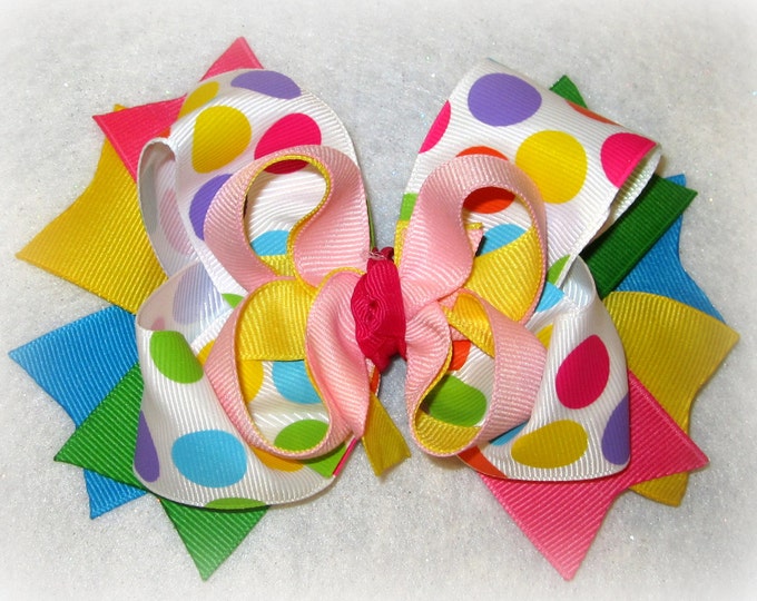 Birthday hairbows, Girls Birthday Bow, Candy Dots Bow, Triple Layered Hair Bow, BIG Boutique dot Hairbow, first birthday bow, 1st birthday