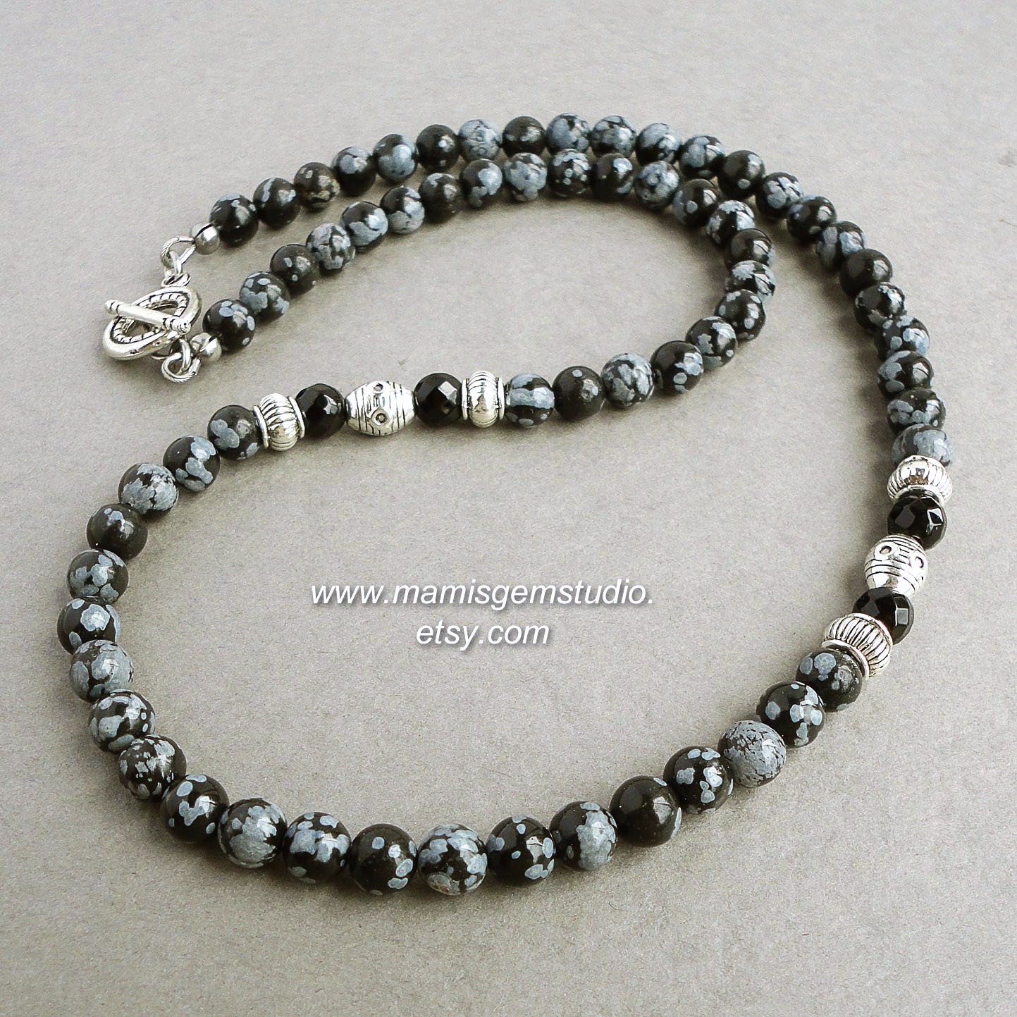 beeded black obsidian necklace