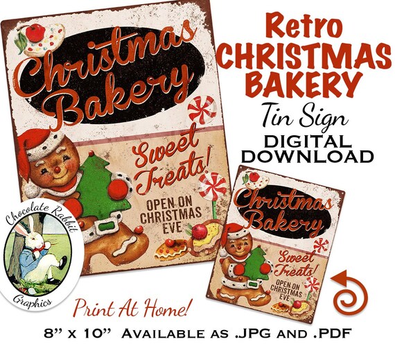 christmas bakery sign vintage gingerbread tin digital download