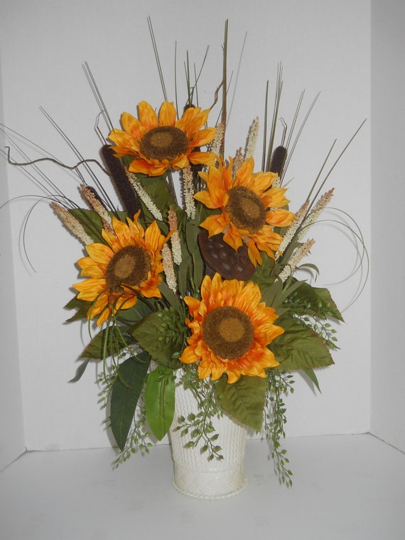Silk Sunflower Floral Arrangement by FlowersandFrills on Etsy