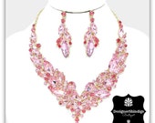 Items Similar To OW RhinestoneGold & Pink Bridal Bib Necklace And ...