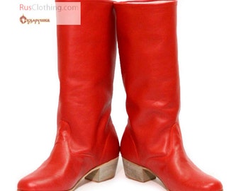 HIGH boots cossack leather boots Russian shoes womens dance boots red folk boots dancewear ankle boots kozak cossacks kozaki
