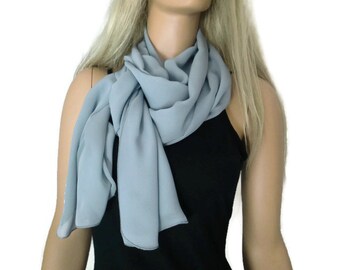 Solid gray chiffon scarf Long chiffon scarf-Solid gray chiffon scarves-Parisian Neck Tissu