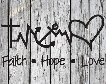 SVG, PNG, DXF Cut File, Faith Hope Love, Silhouette Cut File, Cricut Cut File, Bible, Scripture, Cross