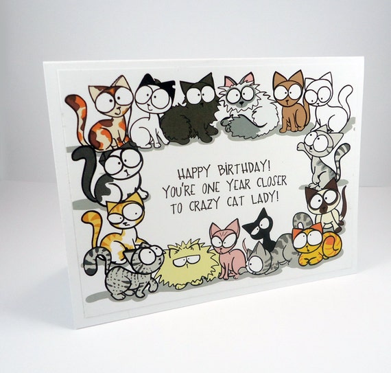 Crazy cat lady birthday card funny birthday card cat lover | Etsy