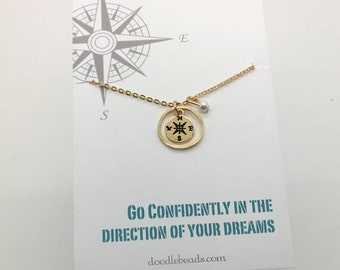 Compass necklace, gold or silver -graduation gift for her, graduate gift, college graduation, Go confidently in the direction of your dreams