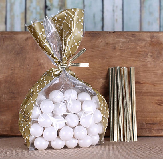 Small Casablanca Gold Cellophane Bags & Twist Ties Gold