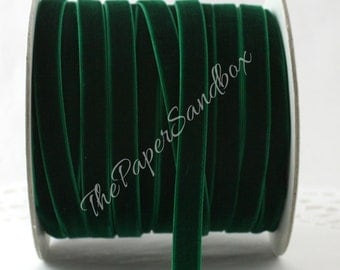 Green Velvet Ribbon, 3/8"wide Ribbon by the yard, Weddings, Chokers, Gift Wrapping, Christmas Ribbon, Costumes, Velvet Trim, Party Supplies