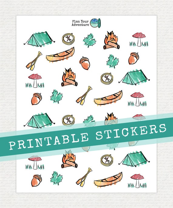 Items similar to Printable Camping Stickers Watercolor Tent Canoe Items similar to Printable Camping Stickers Watercolor Tent Canoe