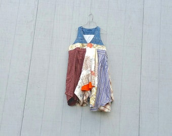 funky knit cotton fall tunic upcycled romantic Upcycled clothing Patchwork Eco Dress / Artsy Dress by CreoleSha