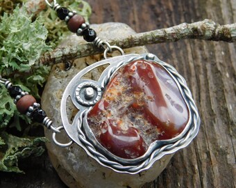 RESERVED FOR KATIE Oregon Beach Carnelian Agate and Sterling Silver Necklace Handcrafted