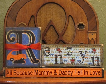 Personalized and Customized Boys Name Sign Baby Name Sign Birth Announcement Blocks Sign for Boys Nursery and Room Decor