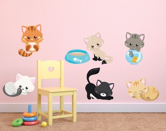Kitten Wall Decals, Kids Fabric Wall Decals, Cats wall decal, Removable,  Reusable Kittens Fabric Decal, Kittens , Kids wall decals