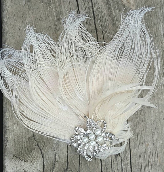Wedding Hair Clip Ivory Fascinator Bridal Hair Clip Feather