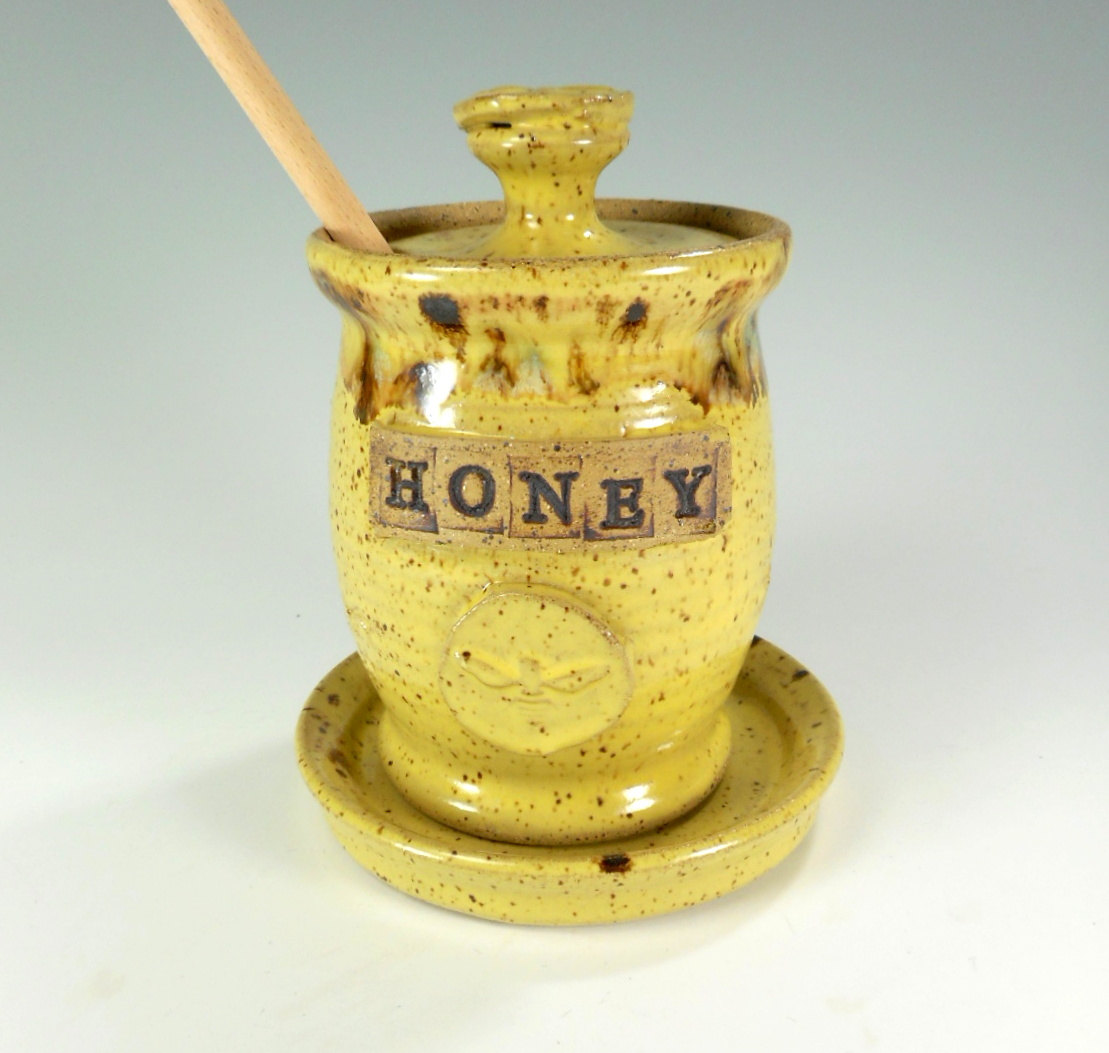 Honey dipper pot ceramic honey jar pottery by WillowTreePottery