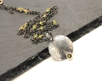 Green Necklace , Peridot Necklace , Silver Pendant Necklace , Wire Wrapped Necklace , Chain Necklace , August Birthday , Amy Fine Design