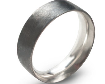 Black Men's Silver Wedding Band Comfort Fit , Hand Forged 6 mm x 2 mm Sterling Silver Ring Oxidized ,Simple Sterling Minimalist Unisex Ring