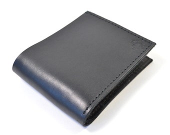 Black Leather Bi Fold Card Bill Wallet Handmade.