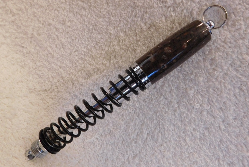 Handmade Corian Shock Absorber Pen in Chrome & Black Enamel