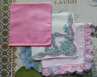 3 Vintage Hankies Good Vintage Condition Lot 2646