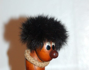 Scandinavian / Danish Modern Teak and Rope Contemplating Figure with a huge fluffy mop of hair ~ Hans Bolling Era