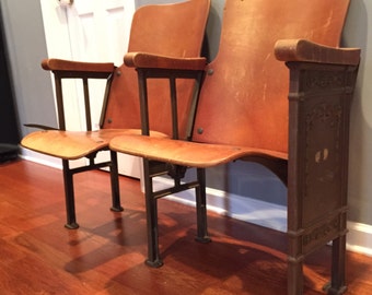 Theater Seats. Movie Theater Chairs. Entryway Furniture. Wood. Iron. Folding Cinema Seats. Industrial Furniture Decor. Rustic Modern. Bench.